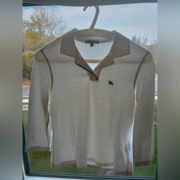 Burberry Tops - Burberry 3/4 sleeve cotton polo shirt in white side small, great condition